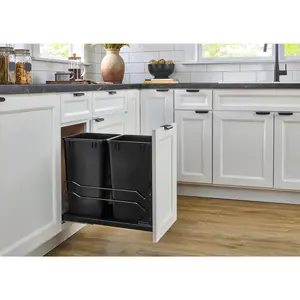 Rev-A-Shelf Double Pullout Trash Cans for Under Kitchen Cabinets 35 Quart 8.75 Gallon with Soft-Close Slides, Orion Gray, 53WC-1835SCDM-213