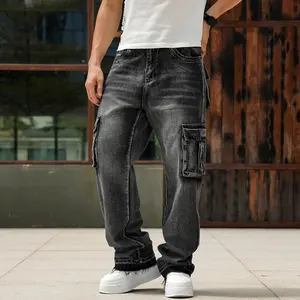 Cross-Border Foreign Trade Exclusive Edition Frayed Heavy-Duty Workwear Multi-Pocket Jeans Men's Large Size European and American Loose Straight-Leg