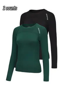 Spring Women's Sporty Two-Piece Set, Slim-Fitting Long Sleeve Knit Top, Sporty Round Neck, Outdoor Fitness Shirt for Running and Training