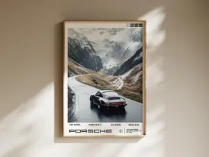 [Sale Up to 35%] Vintage Porsche Swiss Alps, German Classic Car Wall Art, Retro Magazine-Inspired Car Poster, Timeless Classic Car Print, Porsche Art