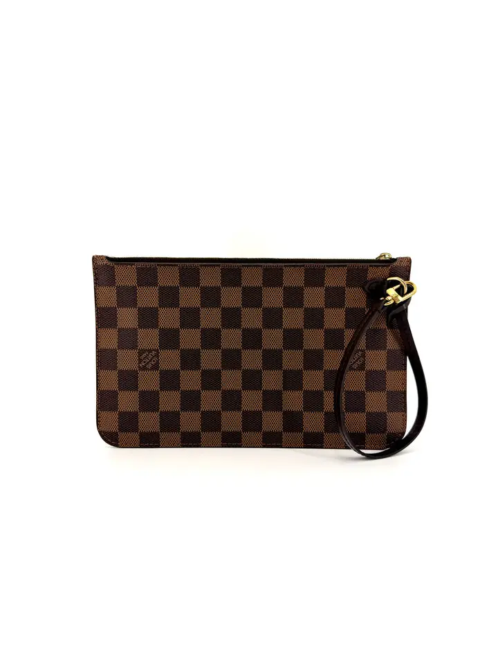 Pre-owned Canvas Clutches & Wristlets Louis Vuitton Neverfull Damier Ebene Wristlet/Pouch