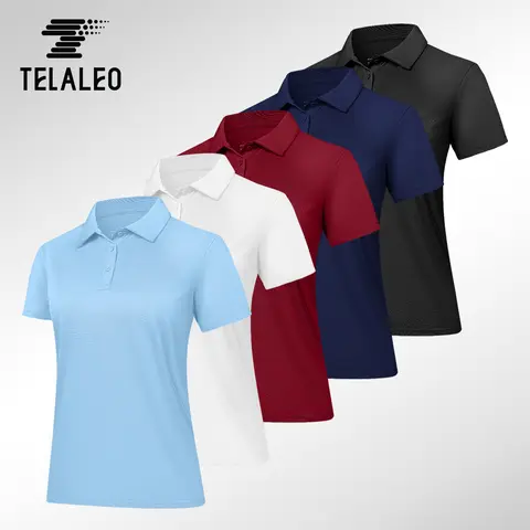 TELALEO Women's 5-Pack Polyester Short Sleeve Polo Shirts - Style, 4-Button Front, Collared, Moisture-Wicking, Dry-Feel Fabric, Breathable Women's Clothing for Work & Casual Sports,outdoorfun