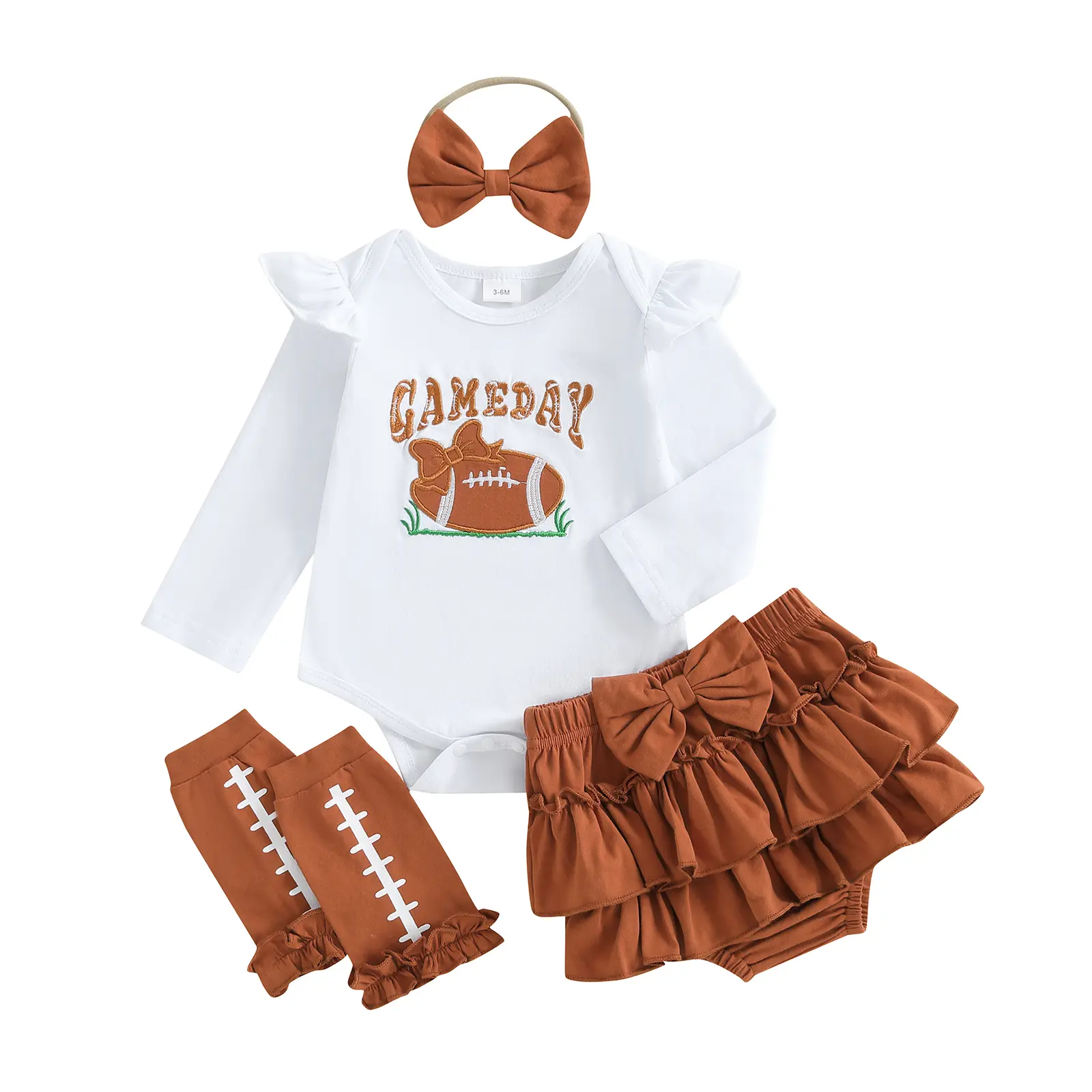 REDWOON Baby Girl Football Outfit Newborn Onesie Ruffle Tutu Skirt Stocking Set Infant Rugby Romper Fall Winter Clothes