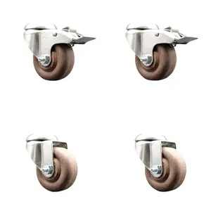 Service Caster SCC-SS316BHTTL20S314-GFNSHT-2-S-2 316 Stainless Steel High-Temperature Glass-Filled Nylon Swivel Bolt-Hole Caster - 3 in. Brown Lockable Wheels, Set of 4