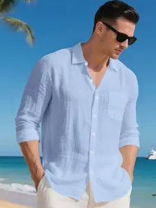 Men's Summer Linen Spread Collar Long Sleeve Classic Casual Tropical Shirts! Loose fit for all body types, breathable and skin-friendly without sweatiness, perfect for beach vacations, office wear, and versatile multi-scene outfits