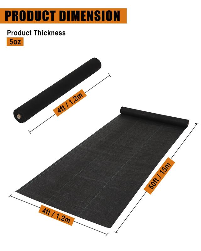 【GARVEE】Heavy Duty Landscape and Weed Barrier Fabrics, 5oz Durable Woven and Fleece Materials, Various Sizes from 3ft x 50ft to 6ft x 300ft, Ideal for Soil Stabilization, Gardening, and Landscaping Applications