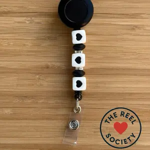 Black & White Heart Badge Reel: Minimalist Silicone Bead ID Holder