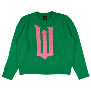 Wicked Sweater Women's W Logo Design Ribbed Pullover Knit Crewneck