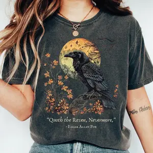 The Raven TShirt, Edgar Allan Poe Shirt, Poe TShirt, Dark Academia Shirt Literary Shirt Crow Shirt,, Gift for Women, Casual Top Unisex Crewneck