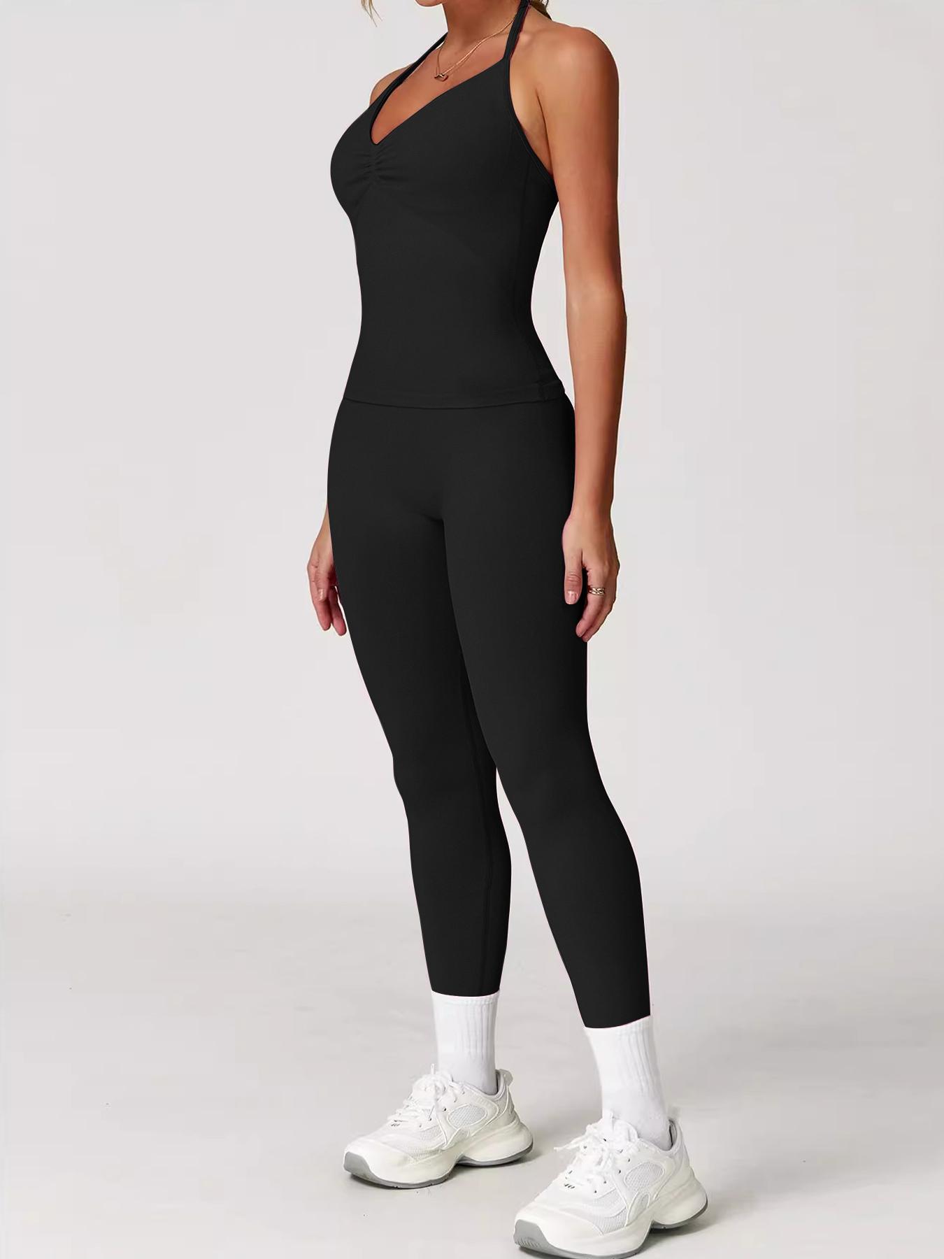 Women'S Halter Top + Sports Bra + High Waist Tight Pants 3 Piece Set, Detachable Pads, Butt Lifting, Abdominal Support, Yoga Fitness Daily Wear