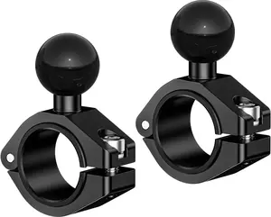 Aluminum Alloy 1'' Ball Mount Compatible with RAM Mounts B Size 1 Inches Ball Double Socket Arm, Handlebar Clamp Base Fit for Round Rails 0.875'' / 1'' / 1.125'' / 1.26'' in Diameter, 2PCS
