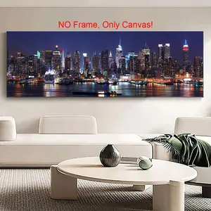 City Night Landscapes Canvas Poster, Cityscape Print without Frame, 1 Count Creative Artistic Architecture Building Pattern Unframed Wall Art, Wall Decor, Decoration for Home Living Room Bedroom Office