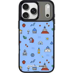 THE HOOD Santorini GoldenSnap Magnetic Interchangeable Protective Phone Case Compatible with MagSafe, Cute Pink Heart & Bow Print Case for iPhone 17 Pro Max / iPhone 17 Pro / 17 / Air / 16 Pro Max / 16 Pro / 15 Pro Max / 15 Pro