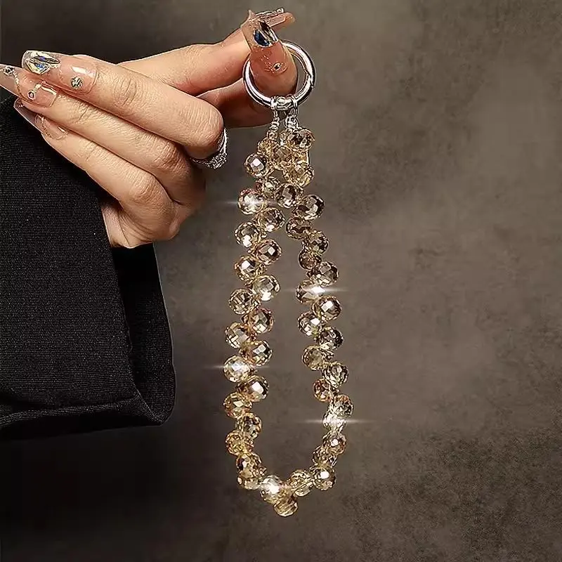 Stylish Bling Bling Crystal Beads Phone Strap Charm Pendant Bracelet Iphone Airpods Accessories Keychain Women Girl Hanging Cord