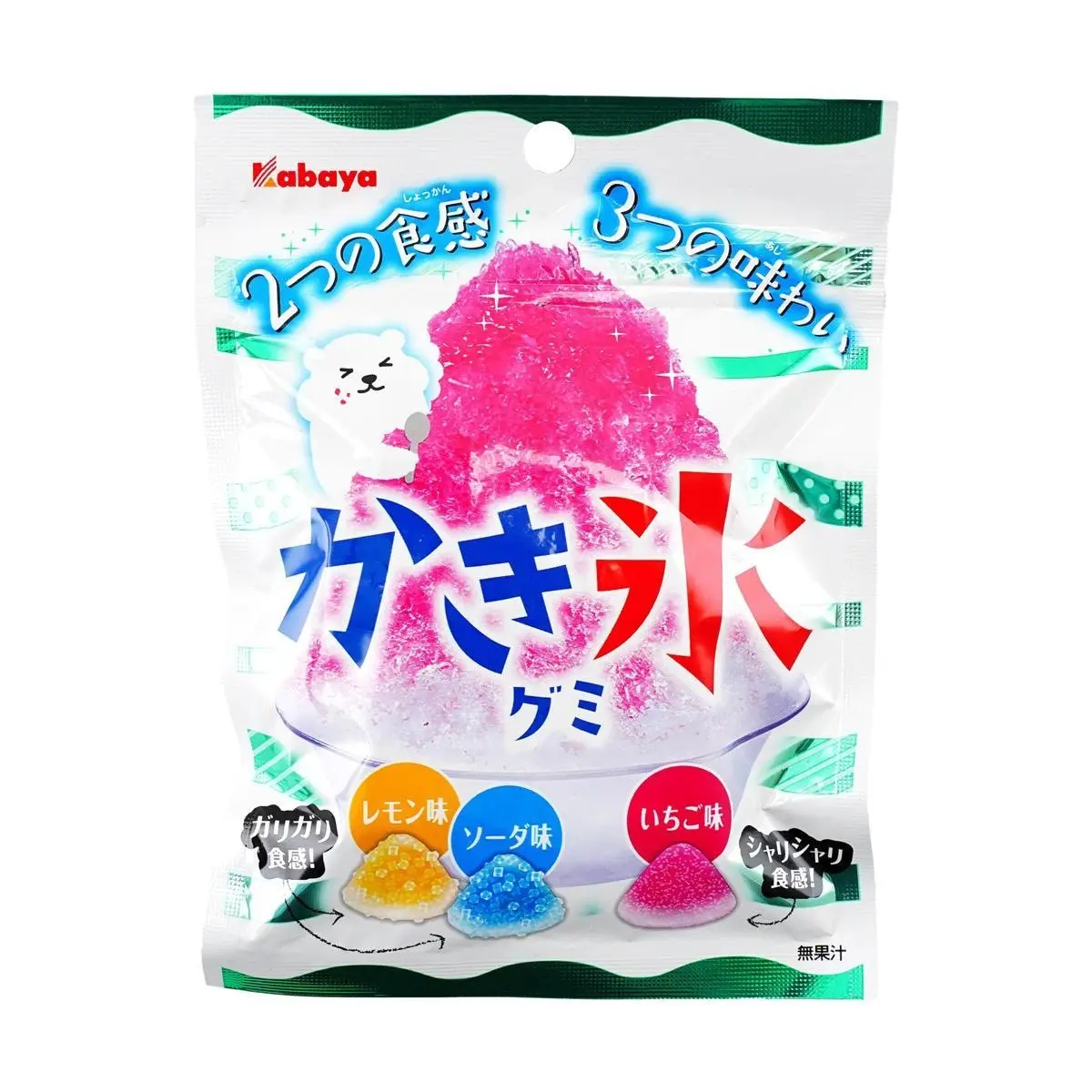 Kabaya Japanese Fruit Shaved Ice Gummy Candy - Lemon, Soda & Strawberry Flavors - 55g