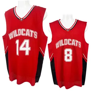 2025 Men's Basketball Jersey High School Wildcats 8 DANFORTH 14 Troy Bolton Sewing embroidery big size Retro basketball uniform Mesh breathable Cheap High Quality outdoor sportswear Sleeveless training suit Red