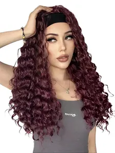 26" Curly Hair Band Female Wig Wavy Red Synthetic Woven Chemical Fiber Long Curly Hair Wig For Everyday Use Halloween Cosplay Christmas Fashion GirlsColorcougar  beauty  wigs hair  topper