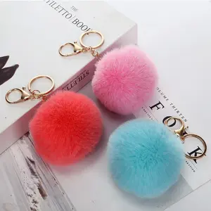 Faux Rabbit Fur Pom Pom Keychain, Artificial Wool Ball Accessories for Backpack & Phone
