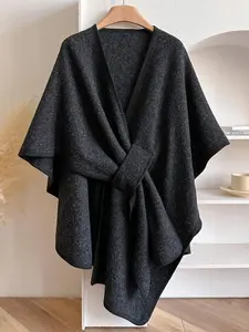 Women's Elegant Cross Front Shawl Wraps Woven Ponchos Cape Lightweight Soft Warm Travel Wraps One Size Fits All Year-round Versatile Design