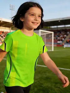 girl child jersey Vertical Lines With Blue Accents Breathable, light, and comfortable short-sleeve T-shirt Versatile round neck short sleeve print, suitable for daily wear, casual and comfortable, perfect for going out. comfortable training sports