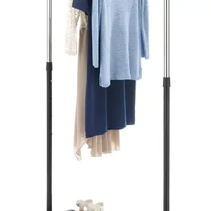 (TODAY ONLY ) Adjustable Clothes Rack 2-Rod Clothing Rack Heavy Duty Rolling Clothes Organizer with Sturdy Wheels, Easy to Assemble, Collapsible, Black and Chrome