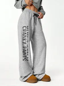Women's Casual Loose Fit Long Pants, Fun Slogan Print, All Seasons Wear, Comfortable Daily, Versatile Summer Clothing, Womenswear, Bottoms
