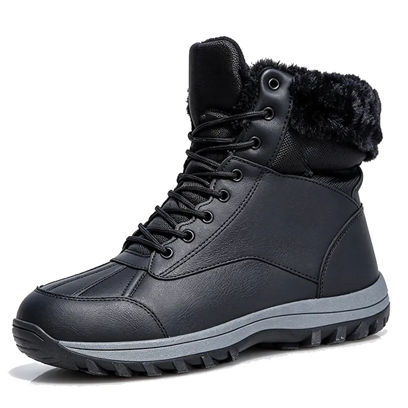 Men’s winter high-top insulated snow boots, waterproof leather ankle hiking boots with faux fur lining, non-slip sturdy rubber outsole for cold weather, comfortable lace-up outdoor walking work snow boots