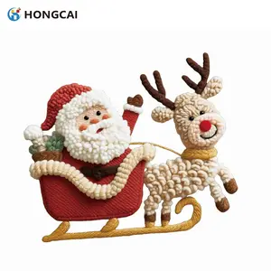 Handmade Santa Reindeer Heat Transfer Vinyl Art, Background Sleigh Gold Base Rope Collar Decoration, Holiday Christmas Atmosphere Sticker