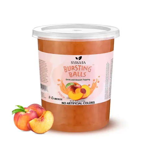 SYRUVIA Sweet Peach Popping Boba Pearls, 2 LB – Bursting Beverage & Dessert Topping for Bubble Tea, Smoothies & More. Peach-Flavored & Natural