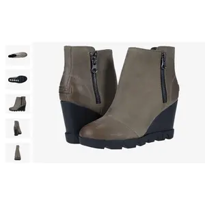 Sorel Joan Uptown Zip Boot Khaki Ii-Black Wedge Women's US Sizes 6-12-NEW