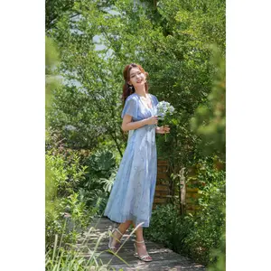 Lovie - elegant blue floral midi dress