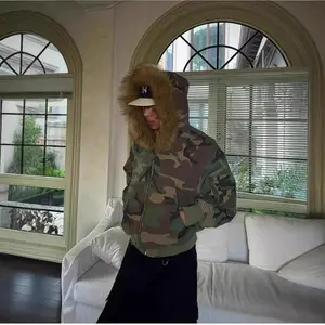 Double-sided wear thickened imitation rabbit velvet seat mountain carving fur collar camouflage cotton clothes men's cotton-padded clothes winter ruffian handsome high-end jacket