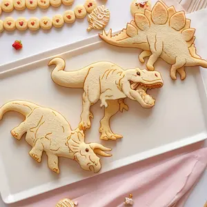 3pcs Jurassic Dinosaur Cookie Cutter Molds Set, Creative Seal Mold, Polymer Clay Embossed Mould, Dinosaur Cookie Stamp, Kitchen Baking, Cookie Cutter for DIY Baking And Cakes, Fondant, Chocolate Decoration