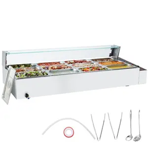 VEVOR 12-Pan Commercial Food Warmer, 12x 5QT Electric Steam Table with Glass Cover, 1700W Countertop Stainless Steel Buffet Bain Marie 86-185F Temp Control for Catering, Restaurants, Silver