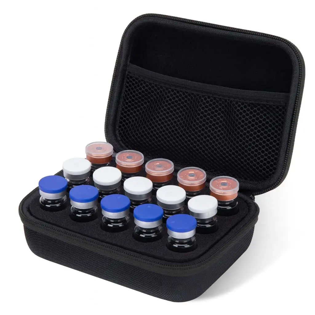 Peptide Vial Storage Case, Insulin Fridge Holder Storage Case Protector Holder Insulin Cooler Travel Case Organizer Fits Standard 10ml U-100 Vials,15-Slot,Black