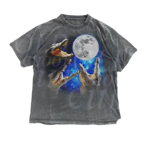 Three Crocodile Moon Vintage 90s Graphic T-shirts, Vintage Crocodile Nature Tshirt, Full Colors, Full Sizes, For Men, For Women