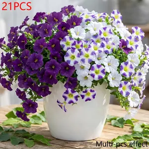 21pcs Outdoor Hanging Artificial Flowers, UV Resistant Plastic Fake Flowers, Home Indoor & Outdoor Decor, Spring Summer