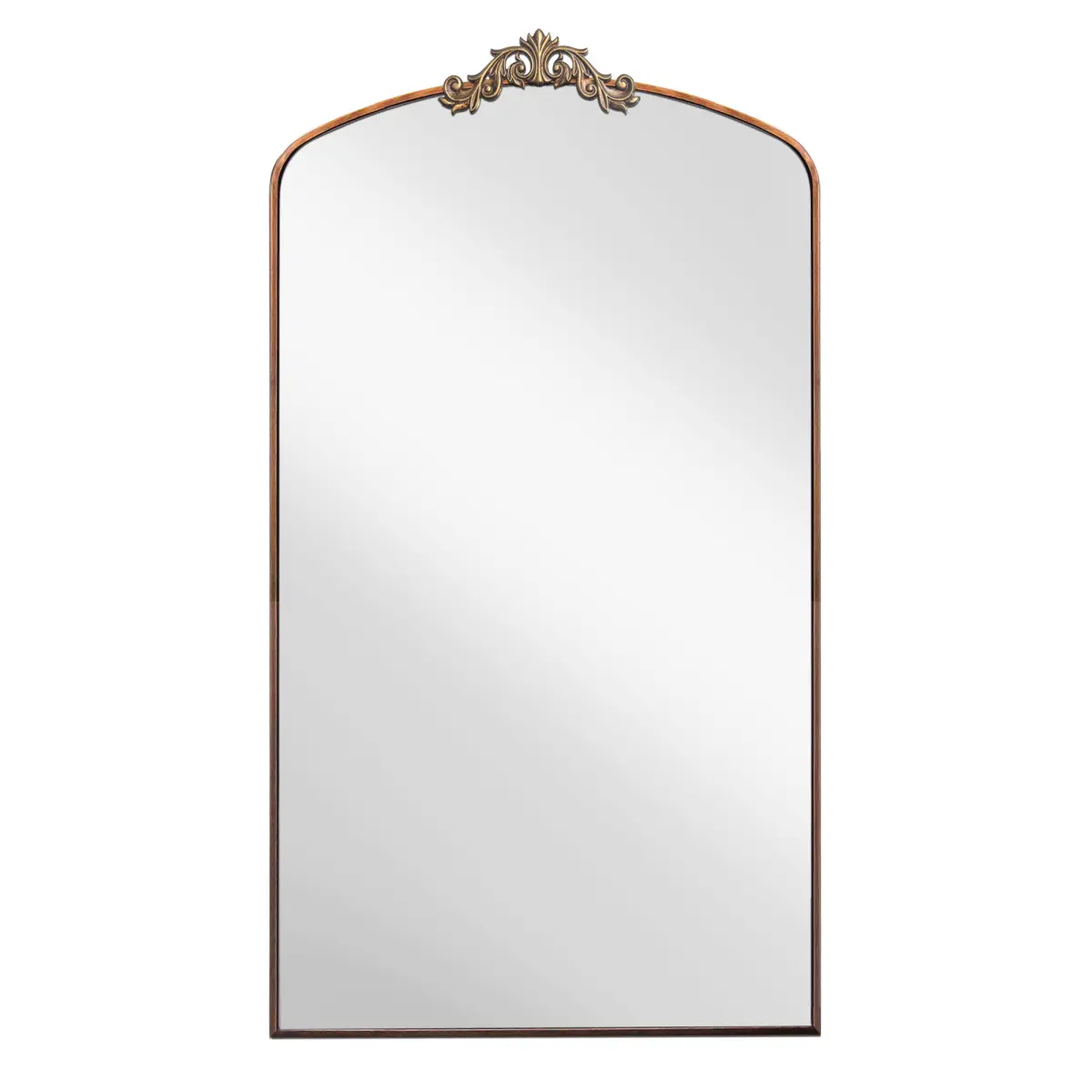 36"x66" Retro Full Body Mirror, Ornate Metal Frame Vintage Baroque Arch, Anti-Fog Dustproof Flower Garland, Dual-Functional Wall & Floor Mountable Classic Antique-Inspired Floor Mirror for Bedroom, Living Room