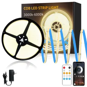 COB LED Strip Lights 3000K – Dimmable Warm White Flexible Tape Light with Remote & App Control, CRI90+ for Bedroom, Living Room, Shelves & Cabinet Home Decor