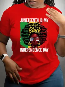 Plus Size Letter Print Round Neck Tee, Casual Short Sleeve Crew Neck T-Shirt for Daily Wear, Women Plus Clothing for All Seasons