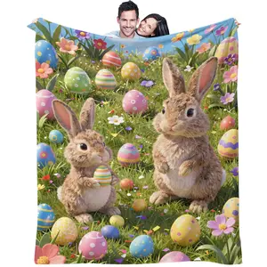 Bunny And Easter Egg Pattern Blanket, Everyday Holiday Easter Birthday Gift For Kids And Adults, Soft Warm And Lightweight Plush Blanket For Bed, Sofa, Car, Room Decoration