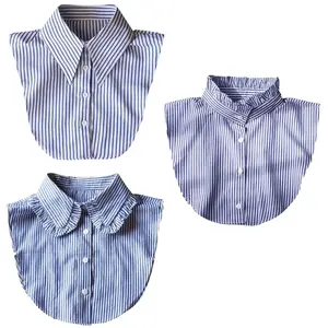 2Pcs Blue Striped Detachable Collar Shirt,Dickey Half Blouse False Collar for Lady Girls Men (Sky blue stripes) - Home Improvement.
