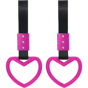2 Pieces Rings Heart Shaped Car Handle Straps Drift Charm Rear Bumper Warning Ring Decor Subway Bus Broken Heart Handle for Car Interior