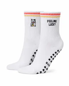 Feeling Lucky Grip Socks, Heart-Embroidered Navy Sports Socks with Fit-Enhancing Fabric for Active Use Womenswear Breathable