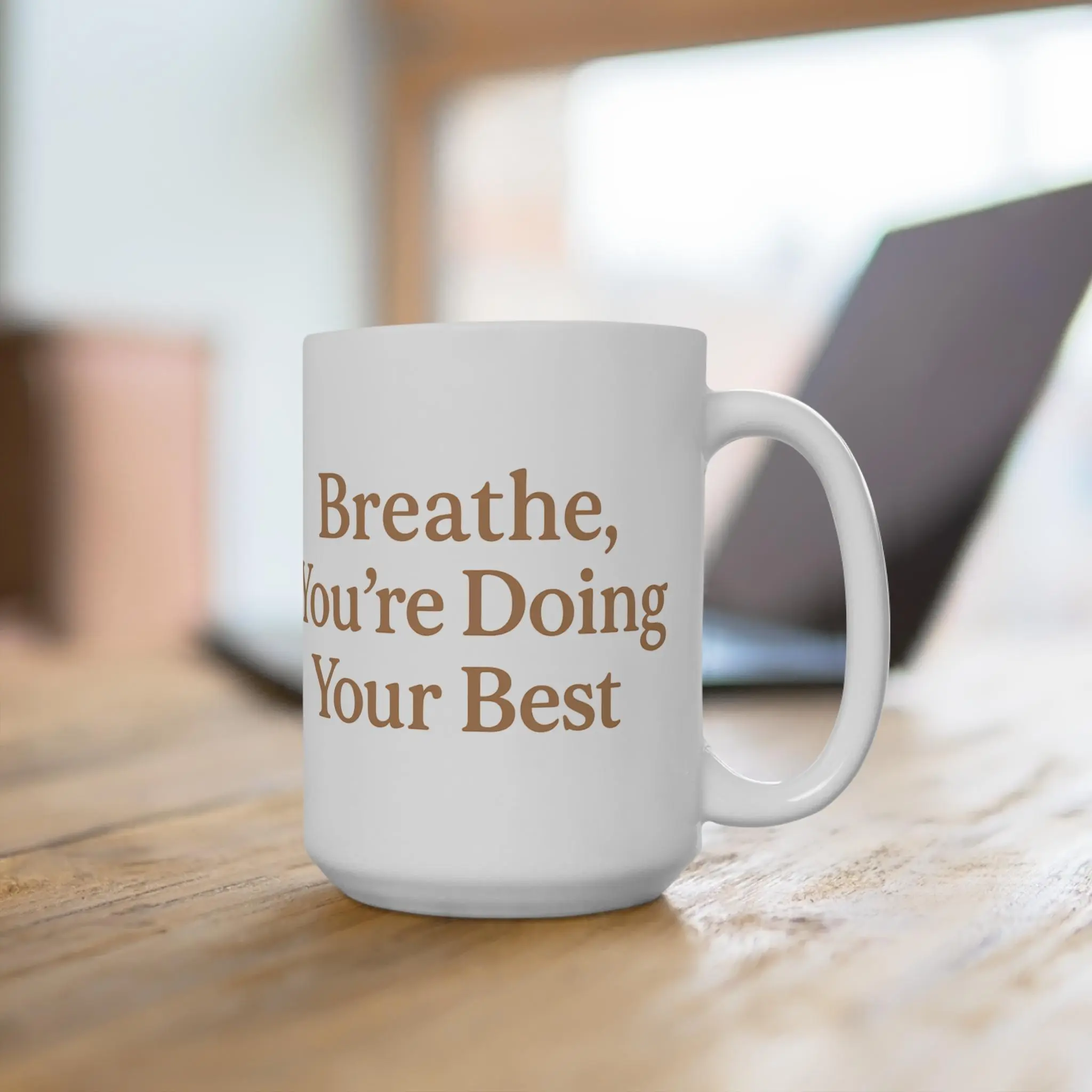 Breathe You're Doing Your Best Anxiety Relief Mug for Stressful Days 15oz Ceramic Motivational Cup with C-handle Microwave Dishwasher Safe