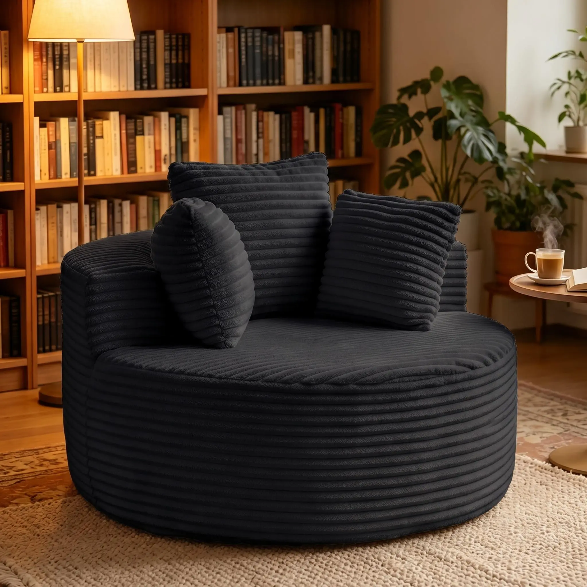 Eyisean 43" Corduroy Boneless Cloud Chair Lounger, Upholstered Deep-Seat Floor Chair with 3 Pillows, Wide Armrests, Cushioned Support, No Assembly Required for Living Room, Bedroom