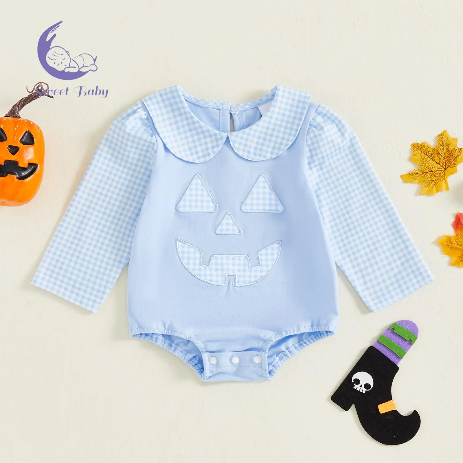Infant Baby Halloween Rompers Long Sleeve Plaid Print Doll Collar Jumpsuit Cute Fall Clothes bamboo  baby  clothes, Crew Neck
