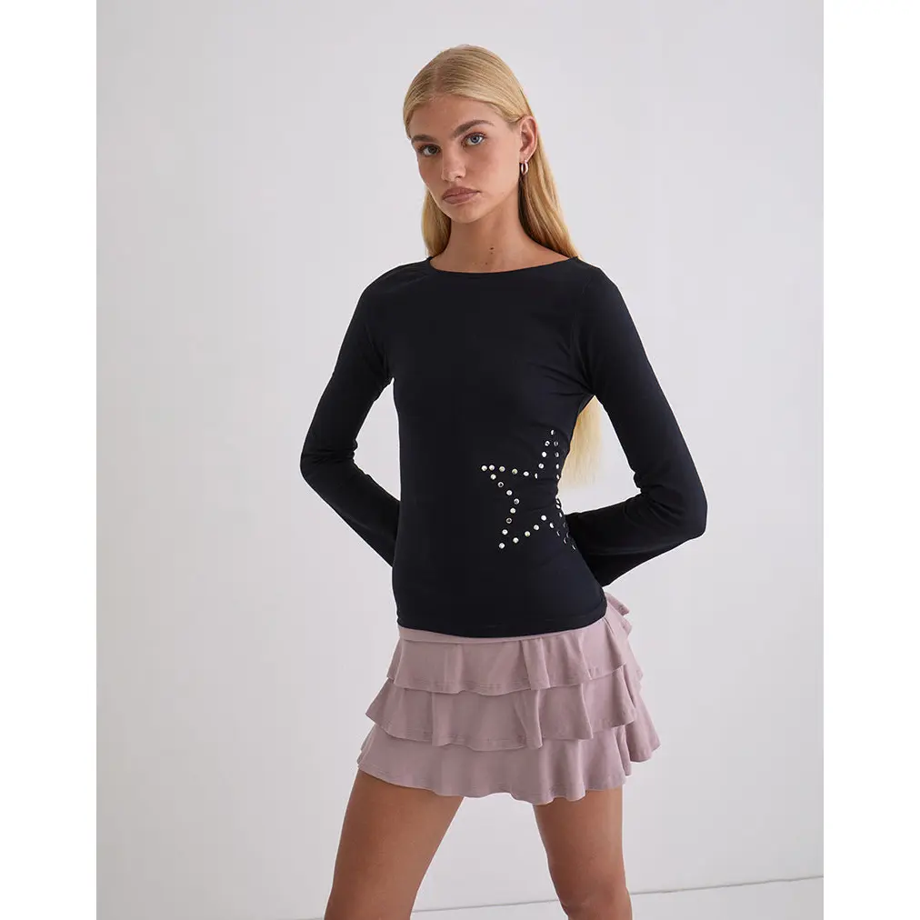 Malakai Long Sleeve Top in Star Stud Black