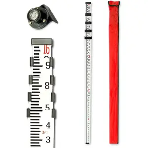16-Foot Aluminum 10ths Grade Rod 5-Stage Telescopic Double-Sided Scale Leveling Rod With Bubble Level for Laser Level Survey