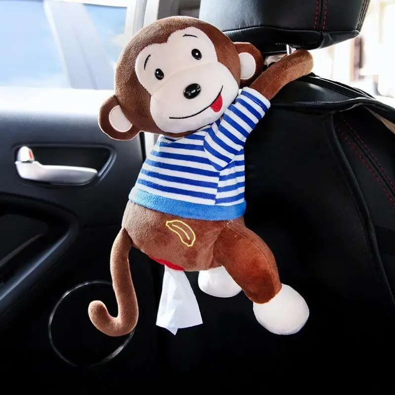 Cartoon Monkey Design Car Tissue Box for Summer, Cute Cartoon Animal Decorative Tissue Holder, Car Interior Accessories